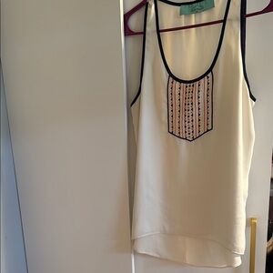 Women's Cream Sleeveless Top with Embroidered Detail